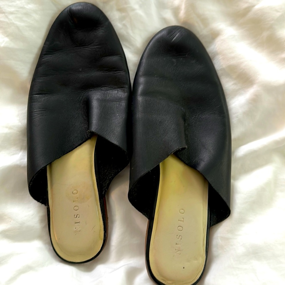 Nisolo black flat mules